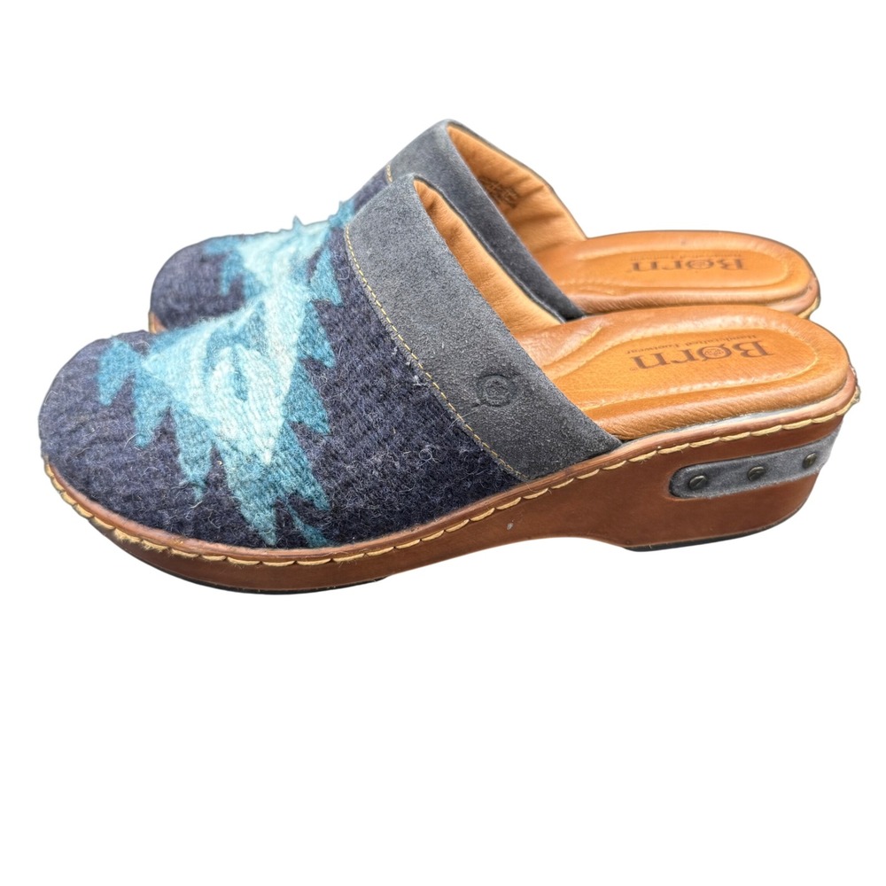 Born Southwestern Wool Suede Clogs Blue Teal Mules BR0010172 Womens 6 36.5